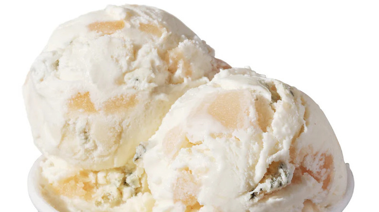two scoops of pear and blue cheese ice cream